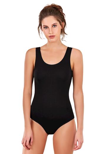Berrak Women's 2-Piece Cotton Snap Fastener Wide Strap Bodysuit 2084 | Black