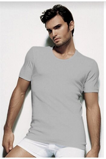 Çift Kaplan Men's Rib Woven Crew Neck Gray T-shirt Undershirt 841
