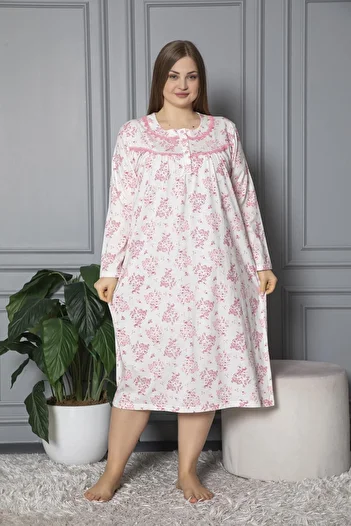 SEBOTEKS 100% Cotton Seasonal Long Sleeve Combed Plus Size Mother's Nightgown 1503
