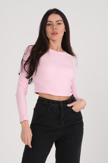 PUNKY CAT Women's Pink Long Sleeve Crop Blouse