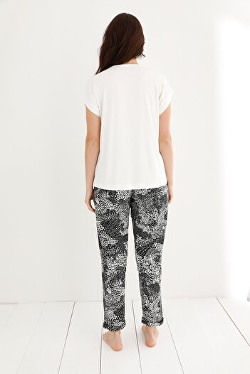 GİZZEY Sevim 20813 Short Sleeve Ecru Pajama Set