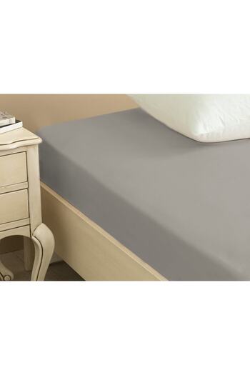 English Home Super King Flat Cotton Sheet with Elastic - 200x200 Cm Pebble