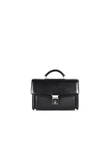 Eminsa Men's Encrypted Black Genuine Leather Handbag