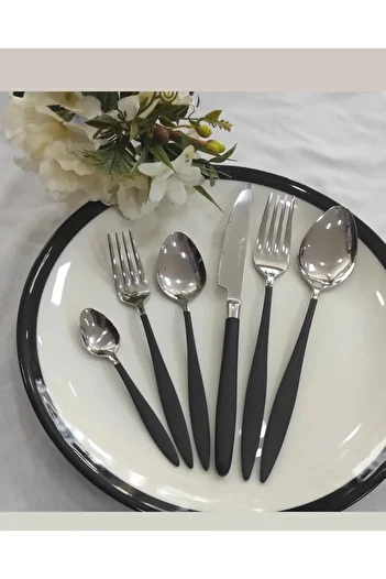 BRONDOFF Carmen Black Steel Single Fork Spoon Knife Set