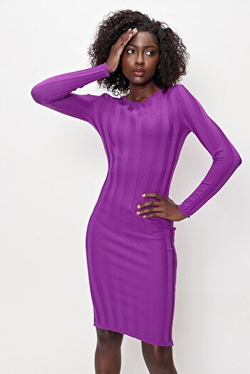 CHUBA Women's Ribbed Knitwear Dress Purple 22sw313