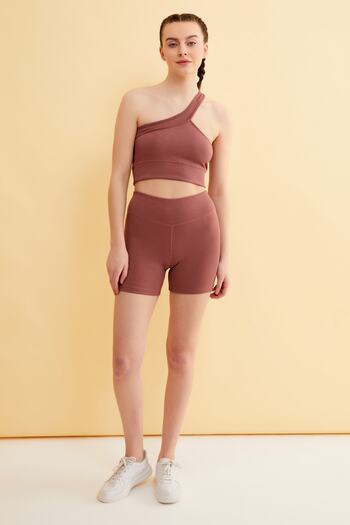 Runever Dried Rose High Waist Ribbed Sports Bustier Shorts Set 22610