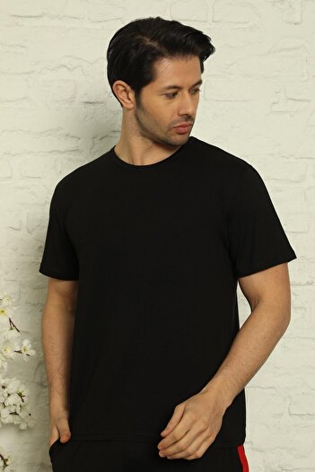 Pijamaevi Siyah-lacivert Erkek Basic Slim Fit 2'li Paket Pijama Üstü