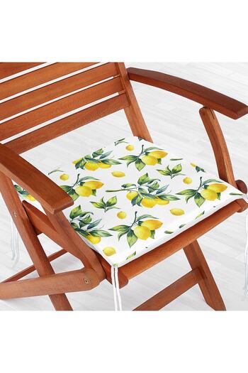 Realhomes Lemon Patterned 3D Modern Zippered Chair Cushion on White Background