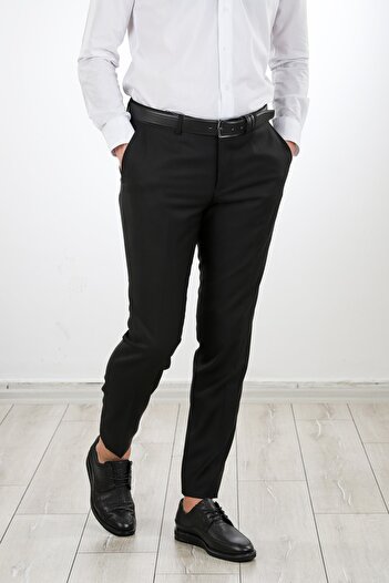 neowit Men's Black Classic Pattern Fabric Trousers