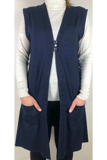 MİSS BEYZA Navy Blue Combed Cotton Daily Long Vest