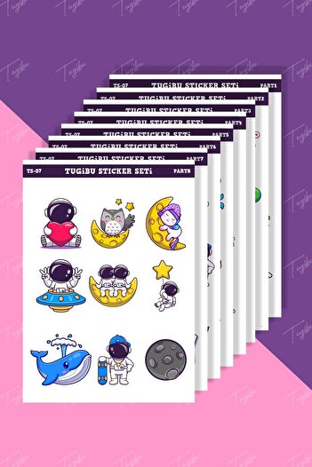 TUGİBU Astronaut Sticker Set 70 Pieces of Decal Labels for Agenda, Notebook, Planner