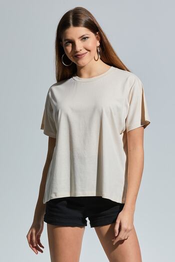 MD trend Women's Stone Crew Neck Basic Oversize T-shirt