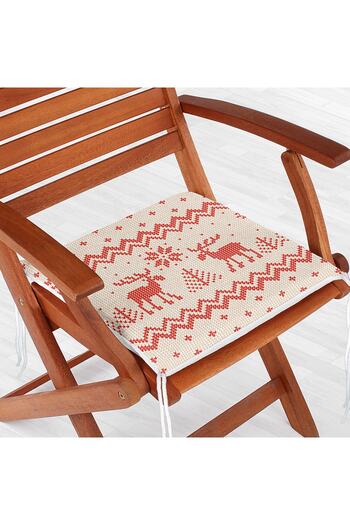 Realhomes Christmas Themed Digital Printed Zippered Chair Cushion with Cross Stitch Motif