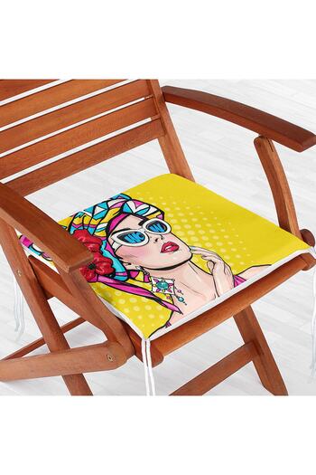 Realhomes Summer Popart Design Zippered Chair Cushion with Yellow Background