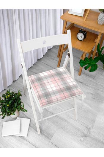 Realhomes Pink Gray Plaid Patterned Zippered Chair Cushion