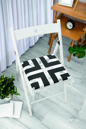 Realhomes Black Geometric Patterned Modern Zippered Chair Cushion with Marble Floor