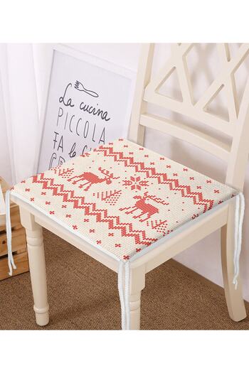 Realhomes Christmas Themed Digital Printed Zippered Chair Cushion with Cross Stitch Motif
