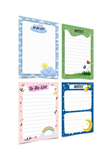 Mapi Notepad - Memo Pad Set of 4 (cloud, Spring, Moon and Rainbow Themed Notes To Do List) (10-14 Cm)