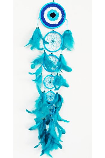 Mixperi Nazar Boncuklu Turkuaz Rengi Düş Kapanı Yedili Bol Kuş Tüylü Dream Catcher Duvar Süsü
