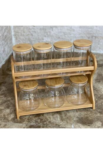 AROW Artemis 7 Piece Glass Spice Set with Bamboo Stand Tr-804