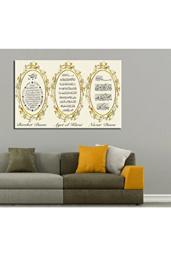 caddeko Bereket Duası Nazar Duası Ayetel Kürsi Tablo Altın   50x70cm Dkm-k51-3