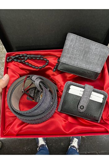 Carlino Men's Wallet Belt Card Holder Stylish Boxed Set with Prayer Beads - Gray Crl11