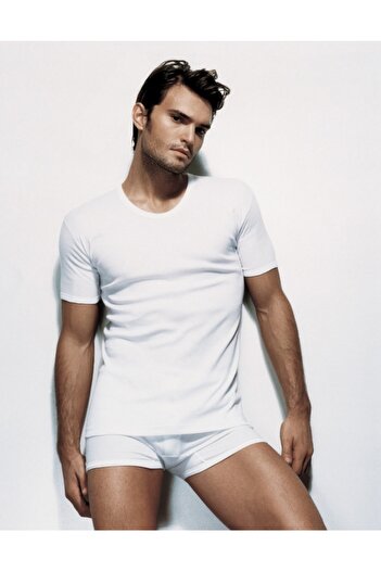 Çift Kaplan Men's White 3-Piece Interlock Crew Neck T-shirt Undershirt 640