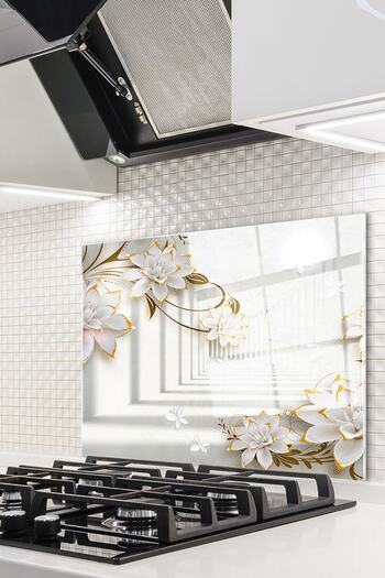 Olinpa 60X52 cm Glass Stove Back Protector Countertop Built-In Back Protector |   Flower