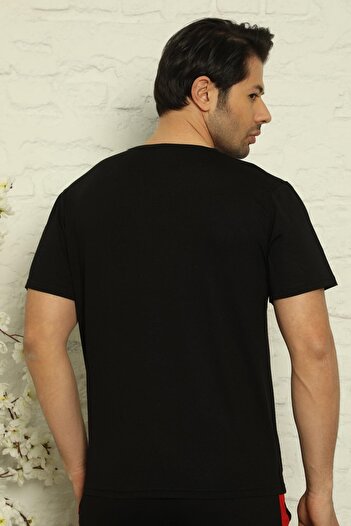 Pijamaevi Siyah-lacivert Erkek Basic Slim Fit 2'li Paket Pijama Üstü