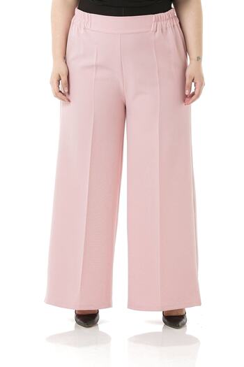 DISENTIS MODEST Plus Size Wide Leg Double Powder Color Trousers with Elastic Waist and Side and Back