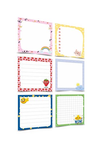 Mapi Notepad - Memo Pad Set of 6 (Rainbow, Cloud, Cat, Strawberry and Emoji Themed Notes) (8-8 Cm)