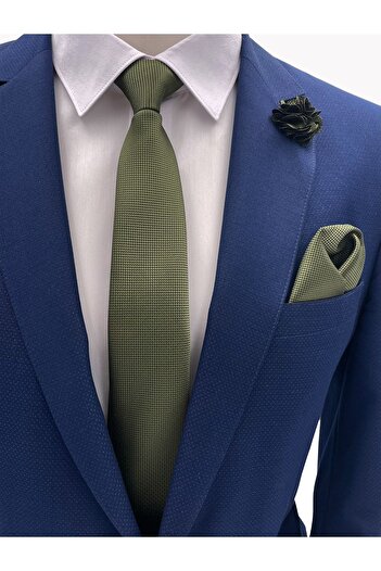 Brianze Khaki Green Necktie Handkerchief Collar Flower Set