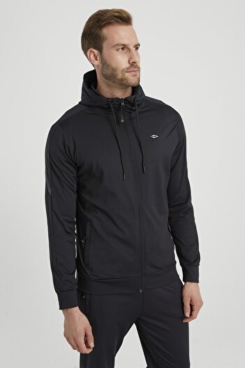 DYNAMO Men's Black Hooded Diver Fabric Tracksuit Set