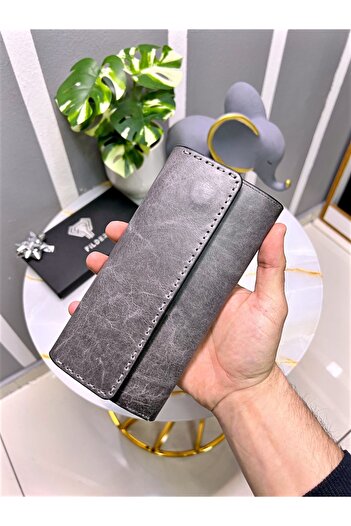 Fil Deri Genuine Leather with Phone Compartment Saraciye Stitching Men's Gray Color 2022