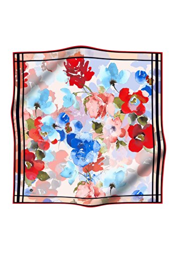 Vissona Women's Twill Silk Scarf Red Baby Blue