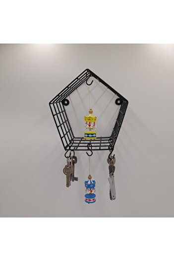 GO DEKOR New Model Pentagonal Metal - Wall Keychain Rack with 6 Hooks