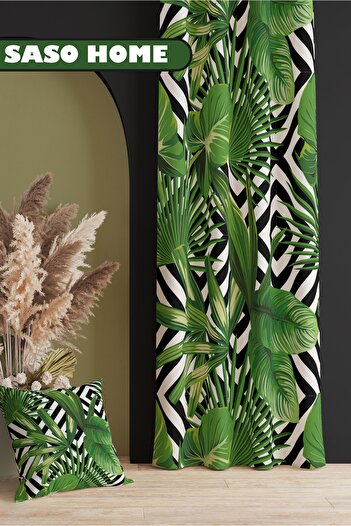 SasoHome Tropical Palm Leaf Patterned 140 X 270 Cm Digital Printed Background Curtain (Single Wing)
