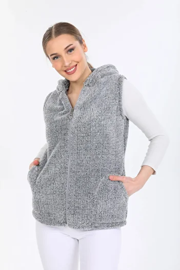 MODA VUSLAT Women's Gray Zippered Fleece Vest
