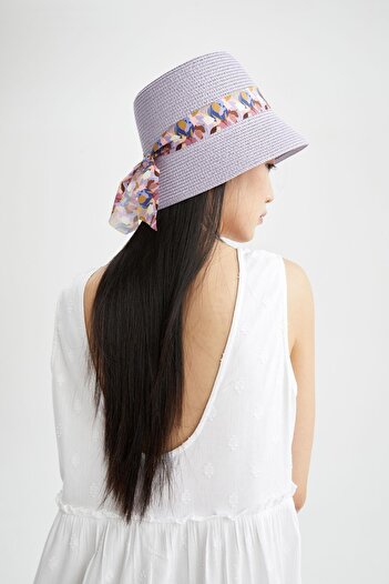 DeFacto Woman Patterned Bow Detailed Straw Bucket Hat W7209az22sm
