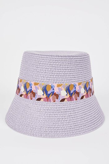 DeFacto Woman Patterned Bow Detailed Straw Bucket Hat W7209az22sm