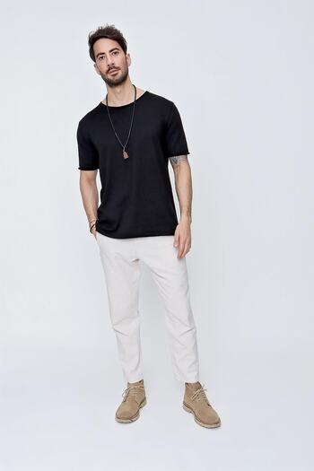 CHUBA Men's Crew Neck Loose Fit Cotton Thin Knitwear T-shirt Black 22sm210