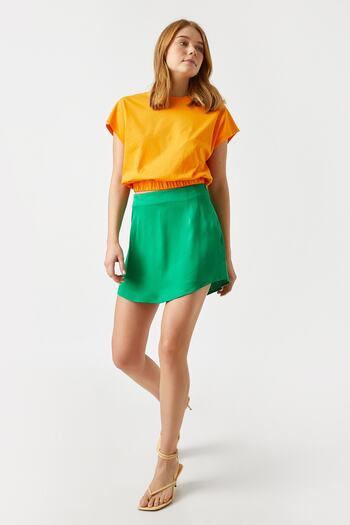 Koton T-Shirt Cotton Crop Basic με ελαστική μέση