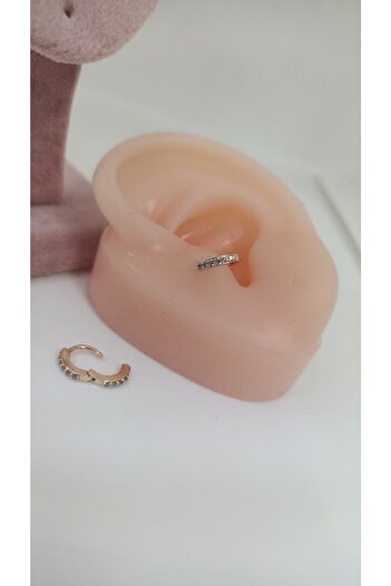 Arescollection Cerrahi Çelik Tam Tur Taşlı Rosegold Tragus Kıkırdak Piercingi