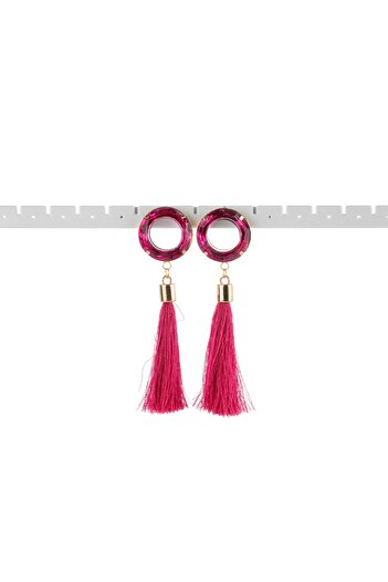 VS ACCESSORY Round Stone Tassel Earrings
