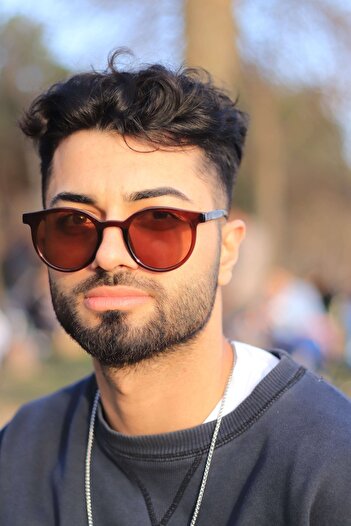 LOOKUP Men's Sunglasses New Season Round Brown Frame Brown Glass