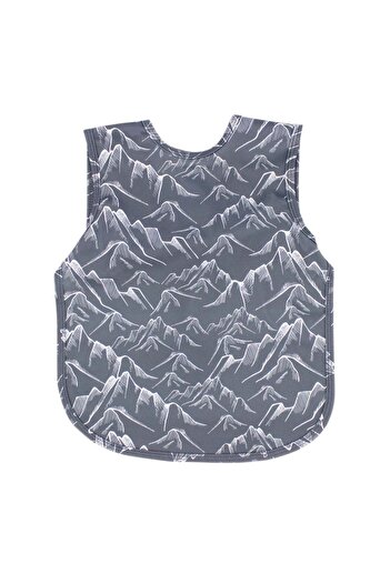 Modakids Mountain Patterned Stain-Repellent, Liquid-Repellent, Washable Fabric Short Sleeve Baby Food Bib