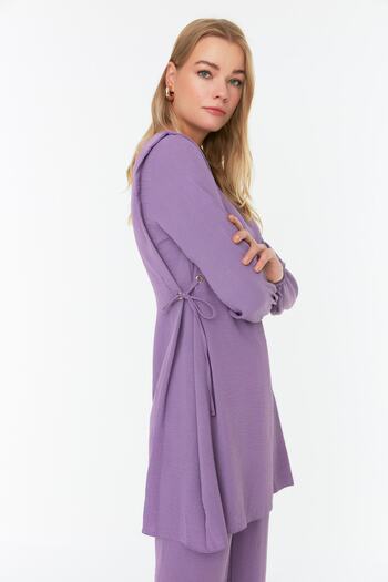 Trendyol Modest Purple Eyelet Binding Detailed Aerobin Tunic-Pants Set TCTAW22US0092