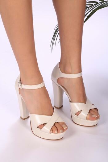 Shoeberry Women's White Skin Platform Heeled Shoes