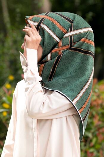 Vissona Women's Twill Silk Scarf Petrol Green Copper