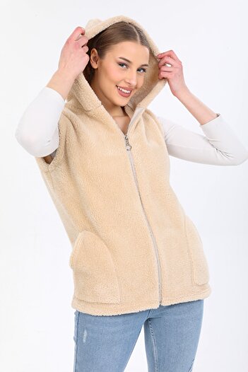 MODA VUSLAT Women's Stone Color Zippered Vest